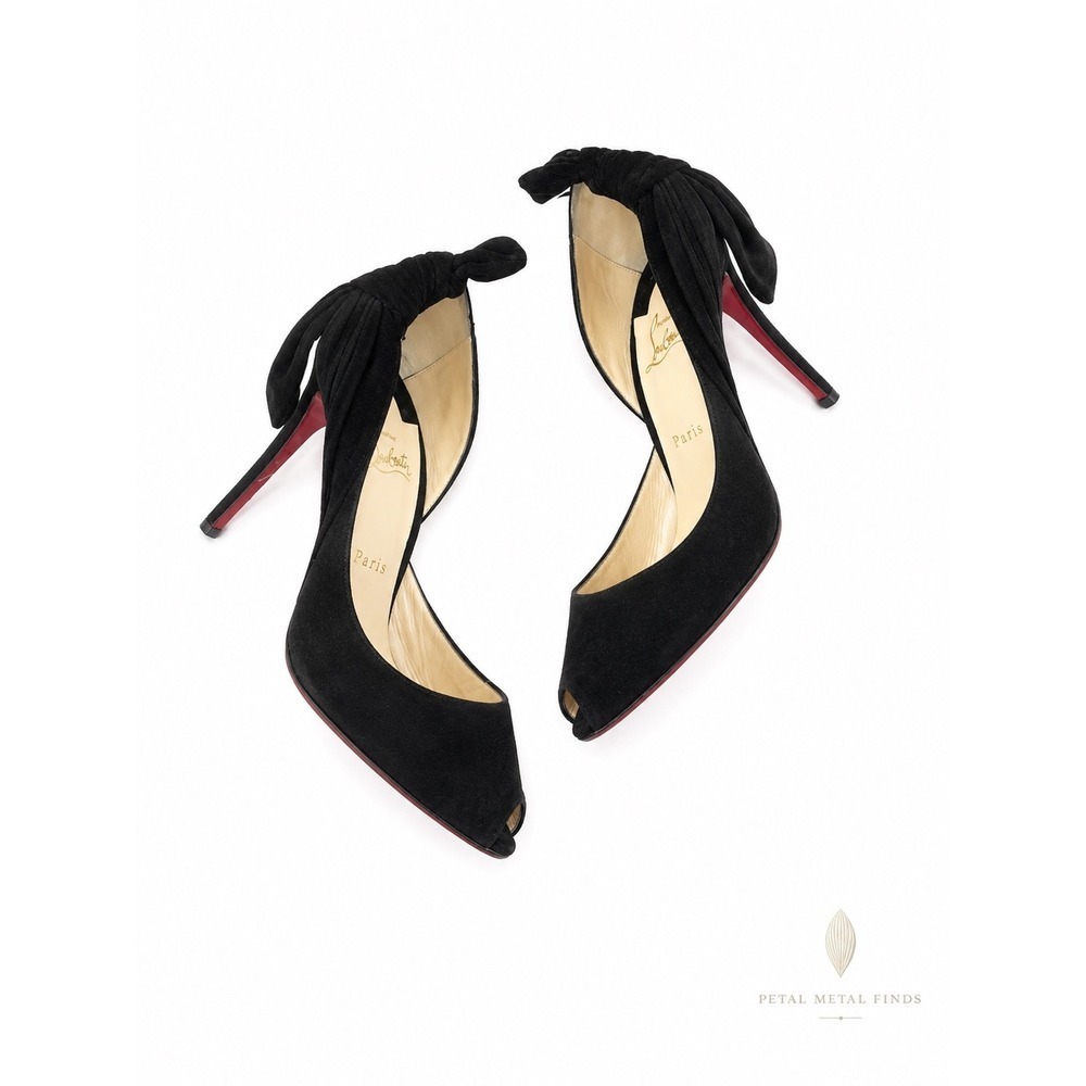 Christian Louboutin Barbara 100mm Women's Black Suede Peep Toe Heels Size‎ 39